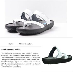 Sz 38EU Wolky Tahiti‎ White Leather Slip On Flip Flop Thong Sandals